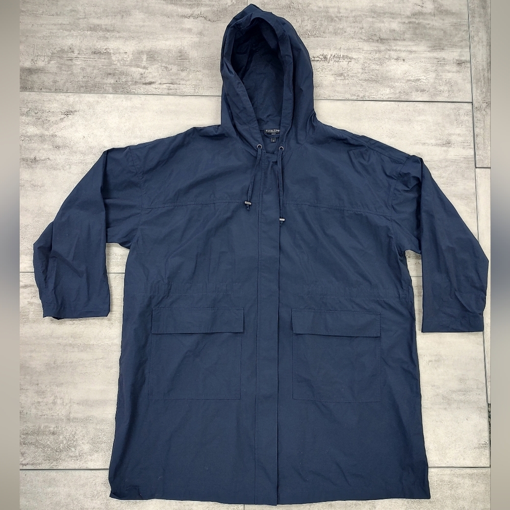 Eileen Fisher Women's Anorak Navy Light Organic Cotton Nylon Hooded Jacket 3XL